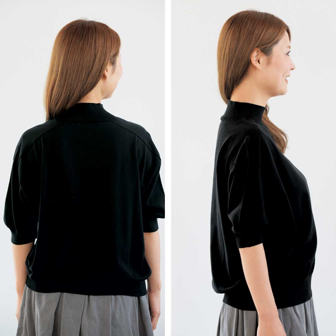 モックネック５分袖ニット／リネンや