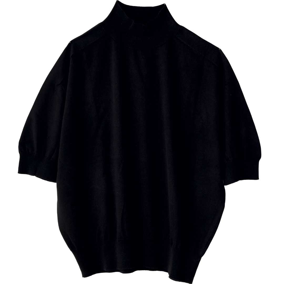 モックネック５分袖ニット／リネンや