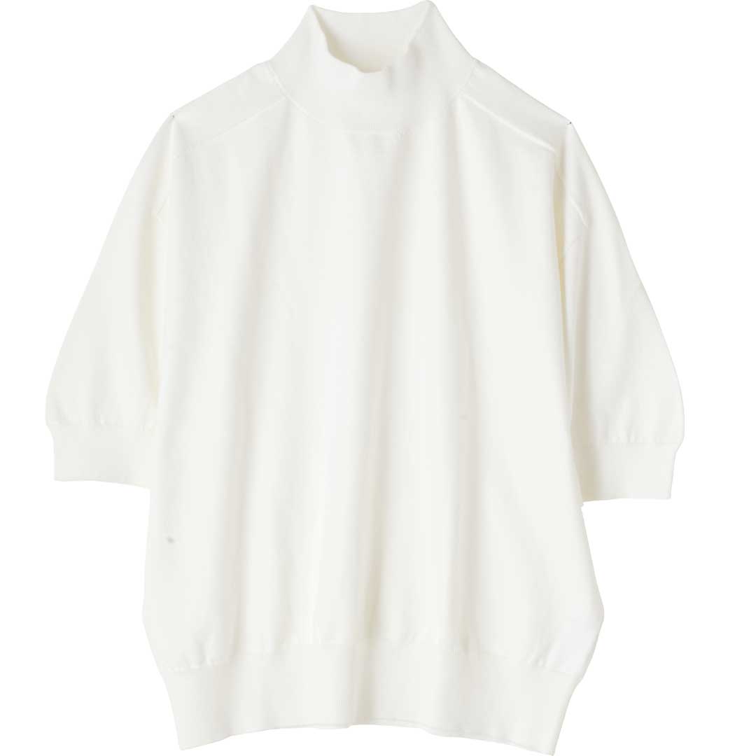 モックネック５分袖ニット／リネンや