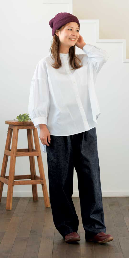 タックギャザーパンツ/リネンや