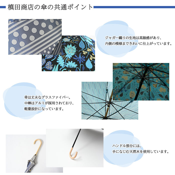 槇田商店の折りたたみ傘　ドットストライプ　アッシュブルー