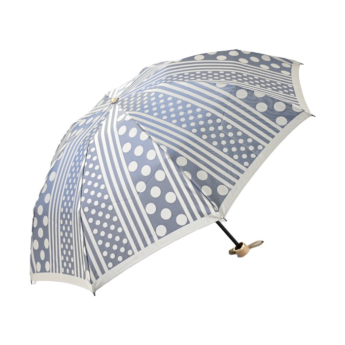 槇田商店の折りたたみ傘　ドットストライプ　アッシュブルー