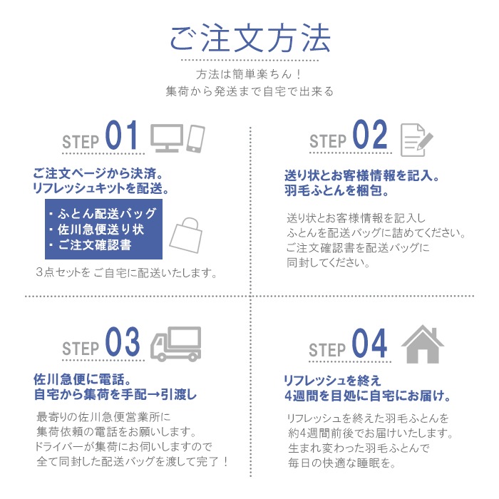 【シングル・ダブル対応】羽毛リフレッシュ スタンダードコース