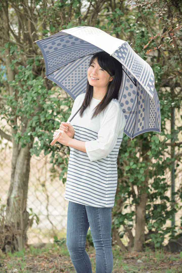 槇田商店の長傘 ｋｉｒｉｅ ドットストライプ アッシュブルー