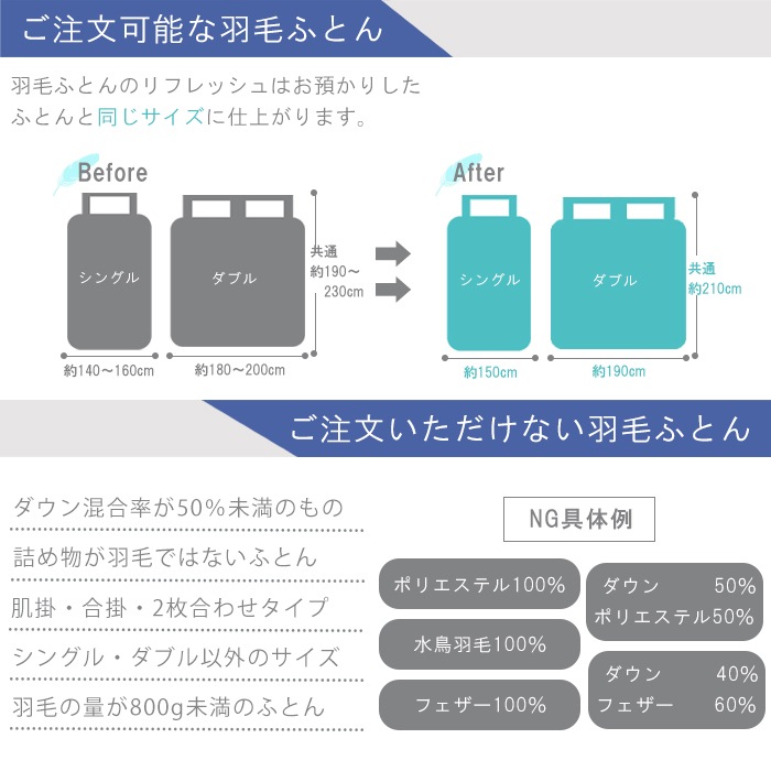 【シングル・ダブル対応】羽毛リフレッシュ ロイヤルコース