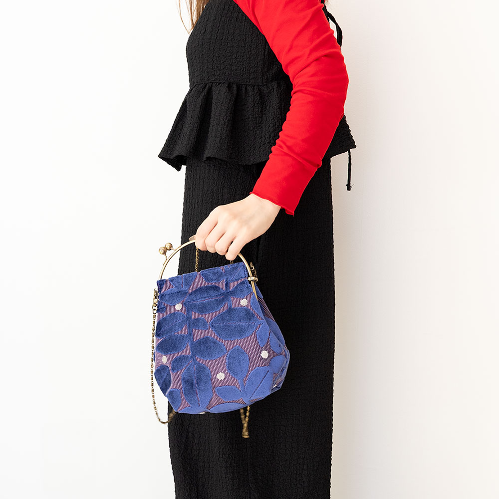 2wayがま口バッグ ベンリーがま口「モケットはっぱドット」　