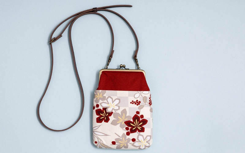 4寸縦型ポシェットがま口「いちまつうめ 生成り」