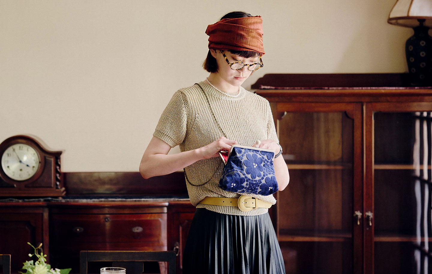 FUDGEコラボ 6寸ポシェットがま口 「モケットはなのわ」