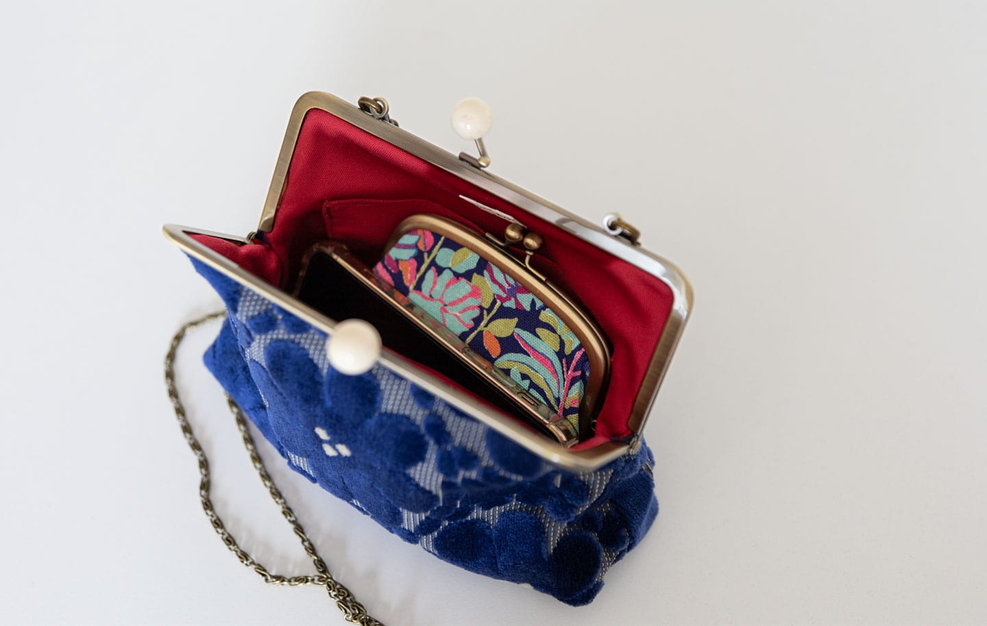 FUDGEコラボ 6寸ポシェットがま口 「モケットはなのわ」