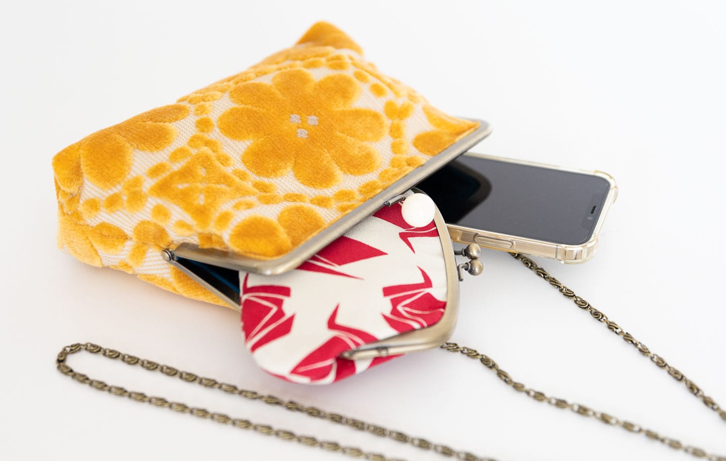 FUDGEコラボ 6寸ポシェットがま口 「モケットはなのわ」