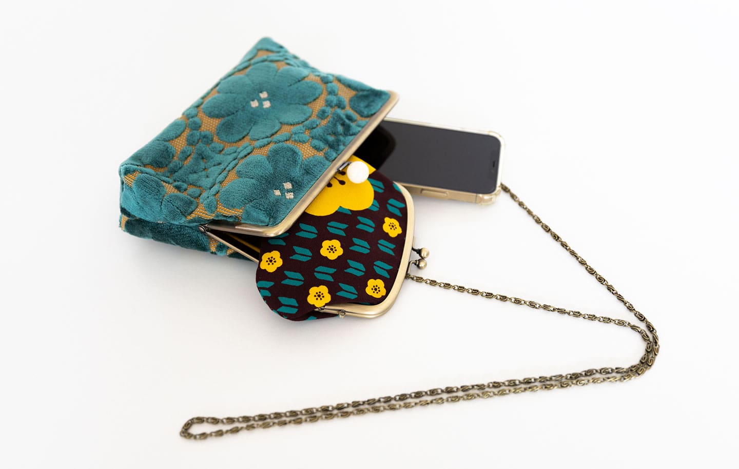 FUDGEコラボ 6寸ポシェットがま口 「モケットはなのわ」