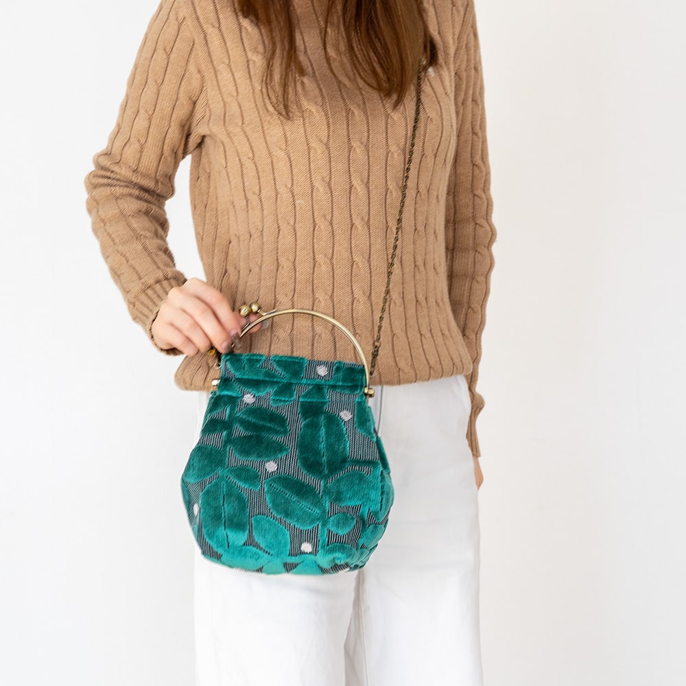 2wayがま口バッグ ベンリーがま口「モケットはっぱドット」　