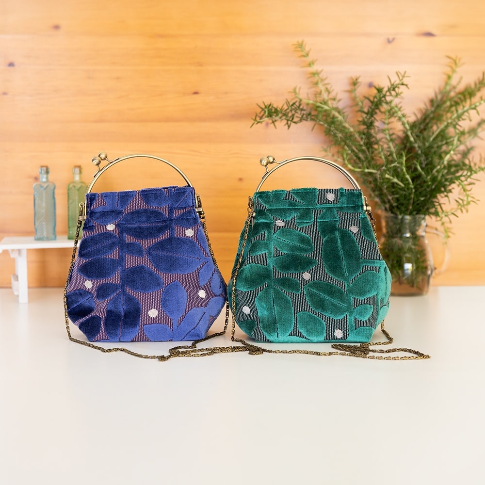 2wayがま口バッグ ベンリーがま口「モケットはっぱドット」　