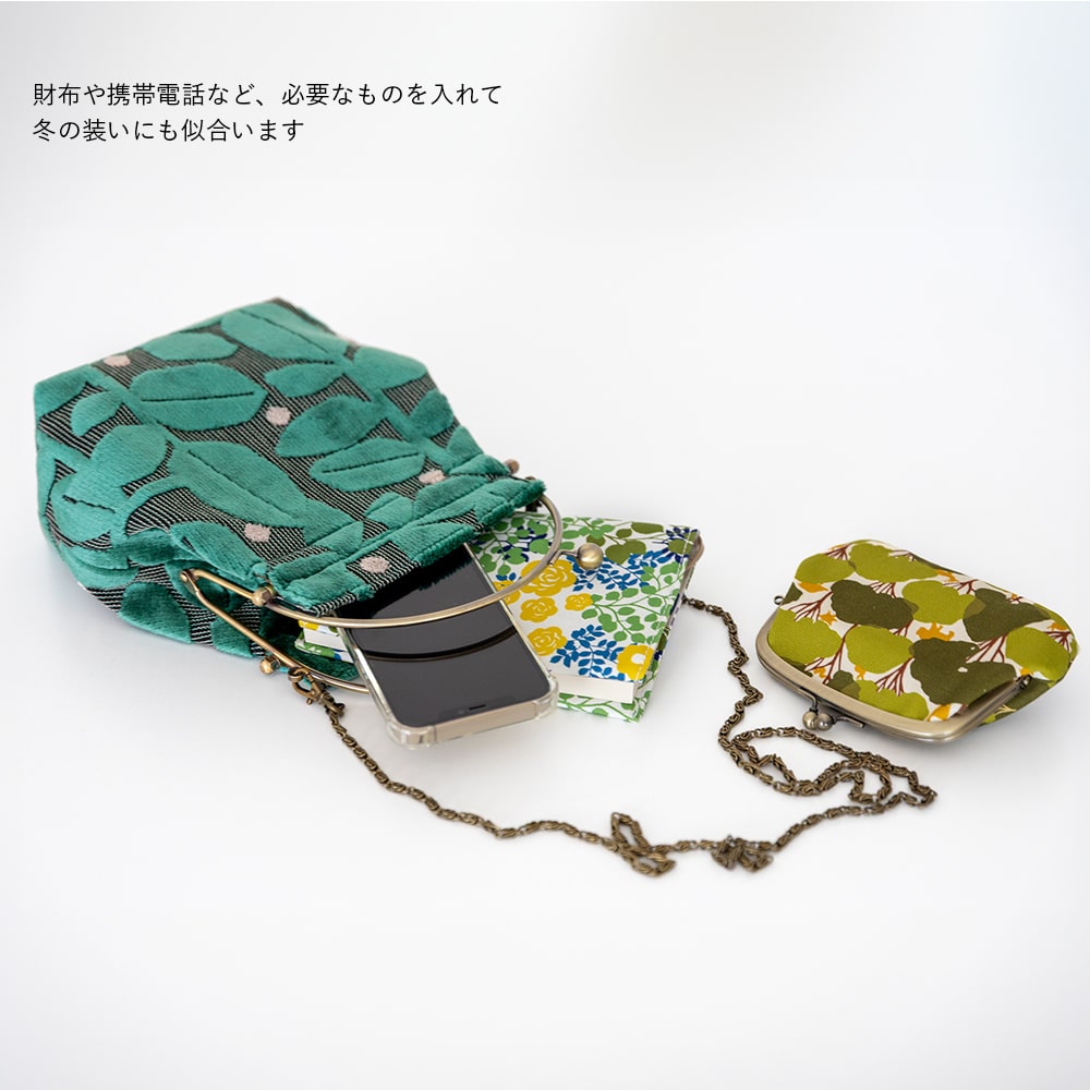 2wayがま口バッグ ベンリーがま口「モケットはっぱドット」　