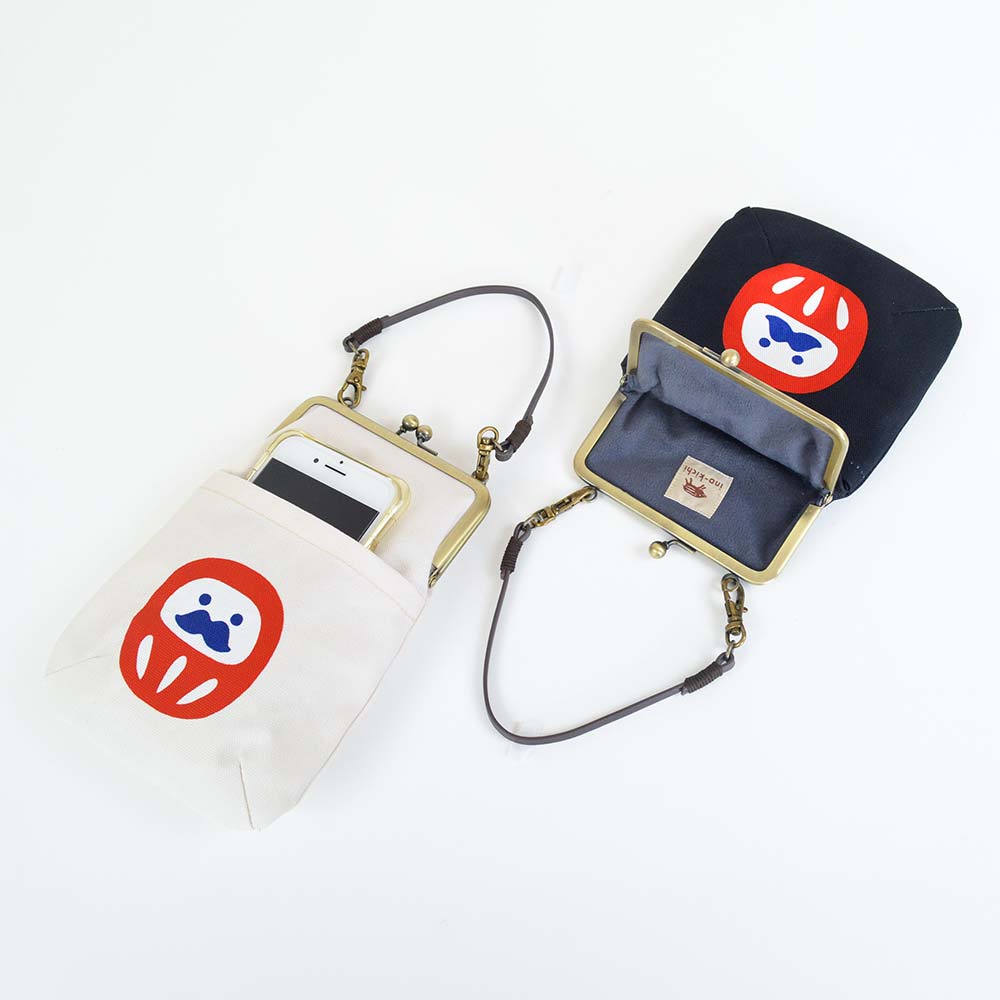 がま口スマホポーチ「まるだるま」 セール品につきラッピング・手提げ不可