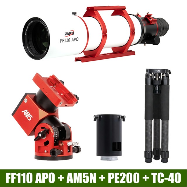 あ　赤ポンプST ZWO FF110 APO+AM5N赤道儀+PE200+TC-40三脚セット（2026年6月10日新