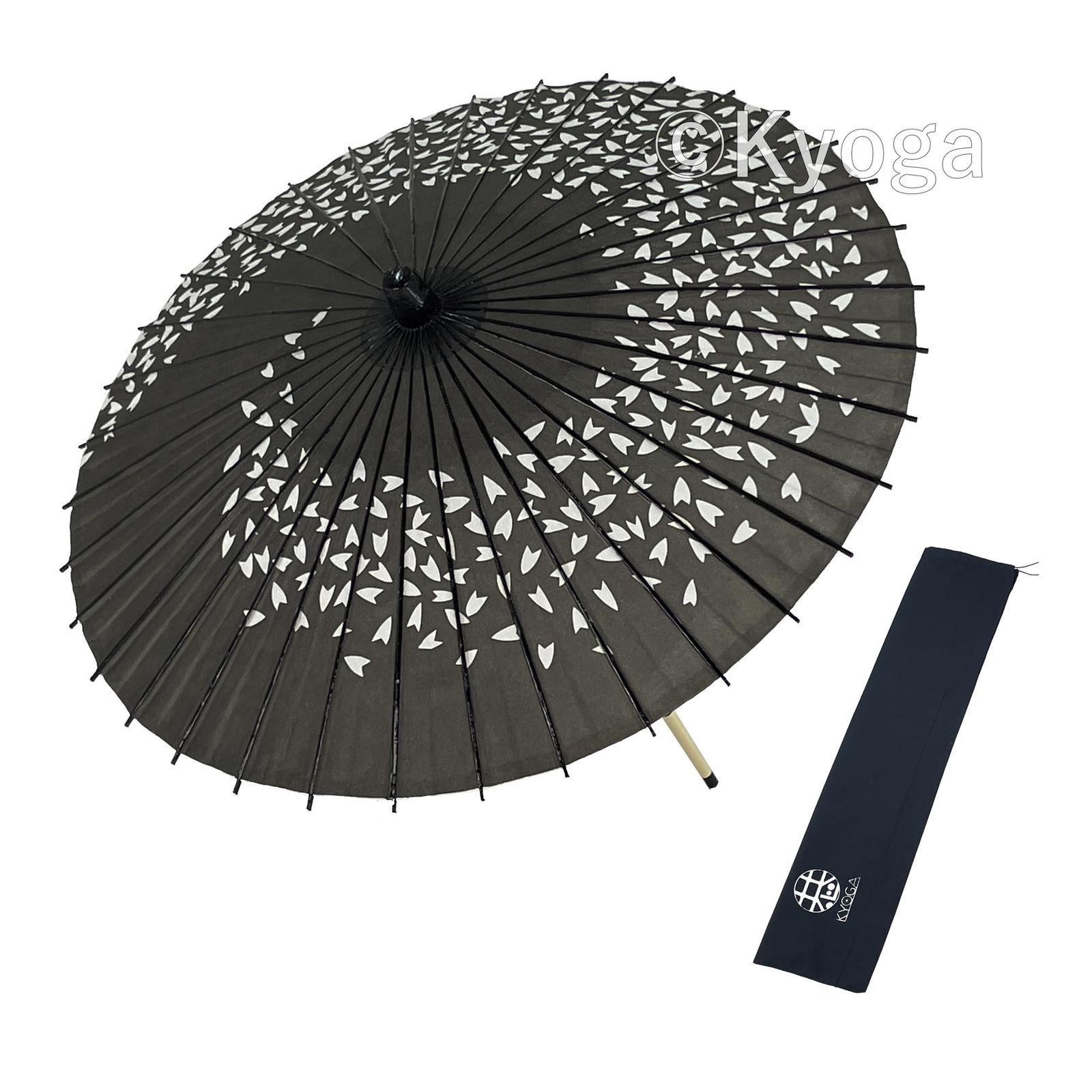 紙和傘　１尺４寸　桜渦　黒　継柄