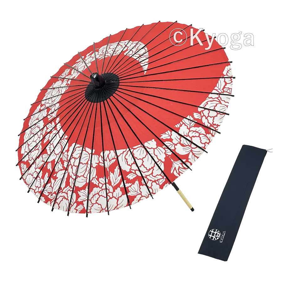 紙和傘　１尺４寸　牡丹渦　朱色　継柄