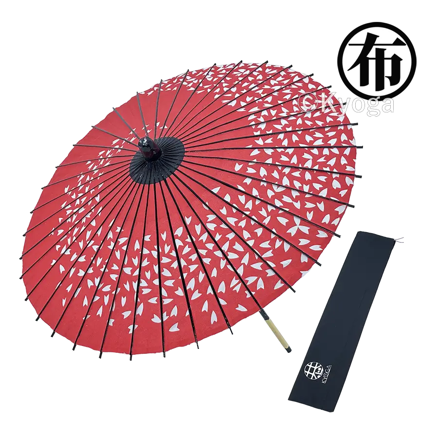 布傘　１尺４寸　桜渦　朱色　舞傘仕様　継棒