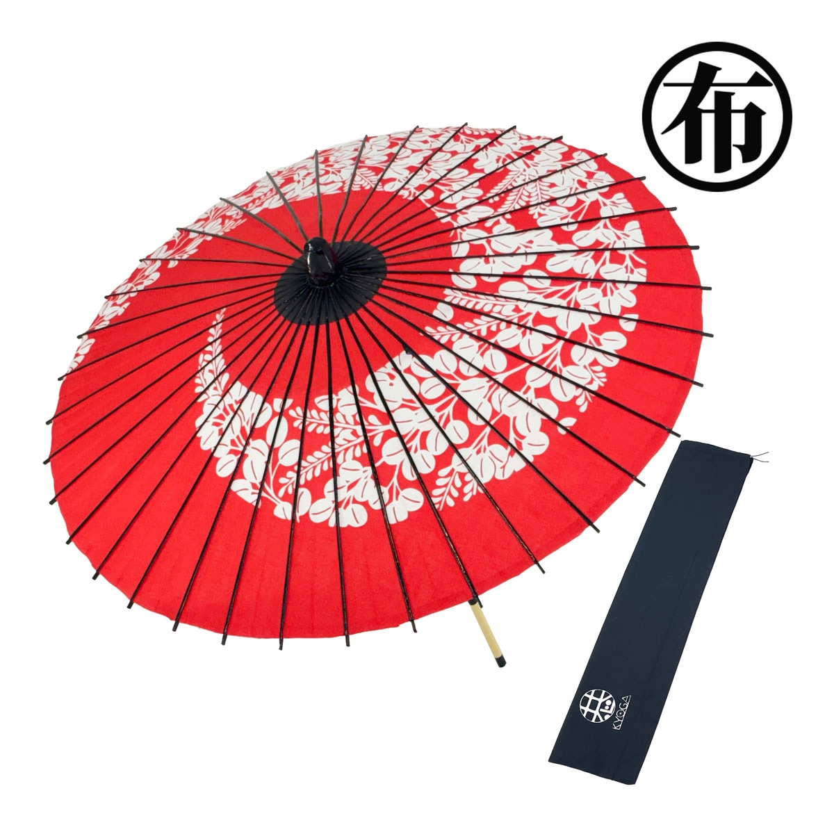 布傘　１尺４寸　萩渦　朱色　舞傘仕様　継棒