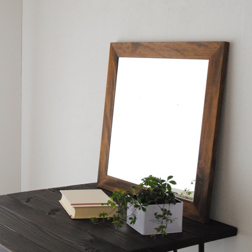 鏡 壁掛け 木製 天然木<br> ウォールミラーleon（レオン）60×60㎝