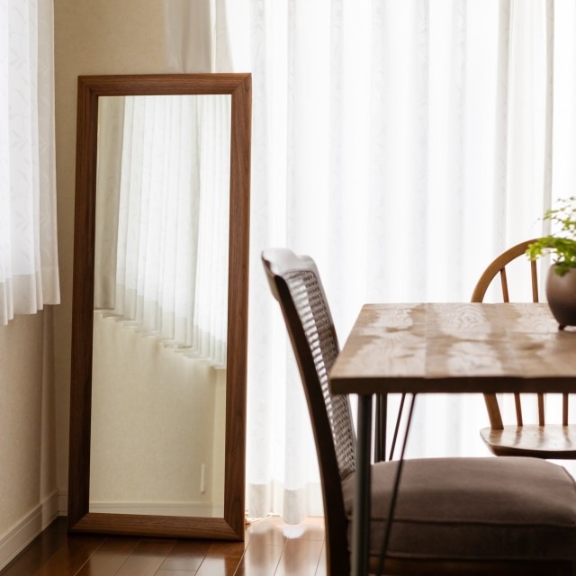 SOL（ソル）51×131cm ウォールナット <br> 姿見 壁掛けミラー 全身鏡  飛散防止 国産 日本製