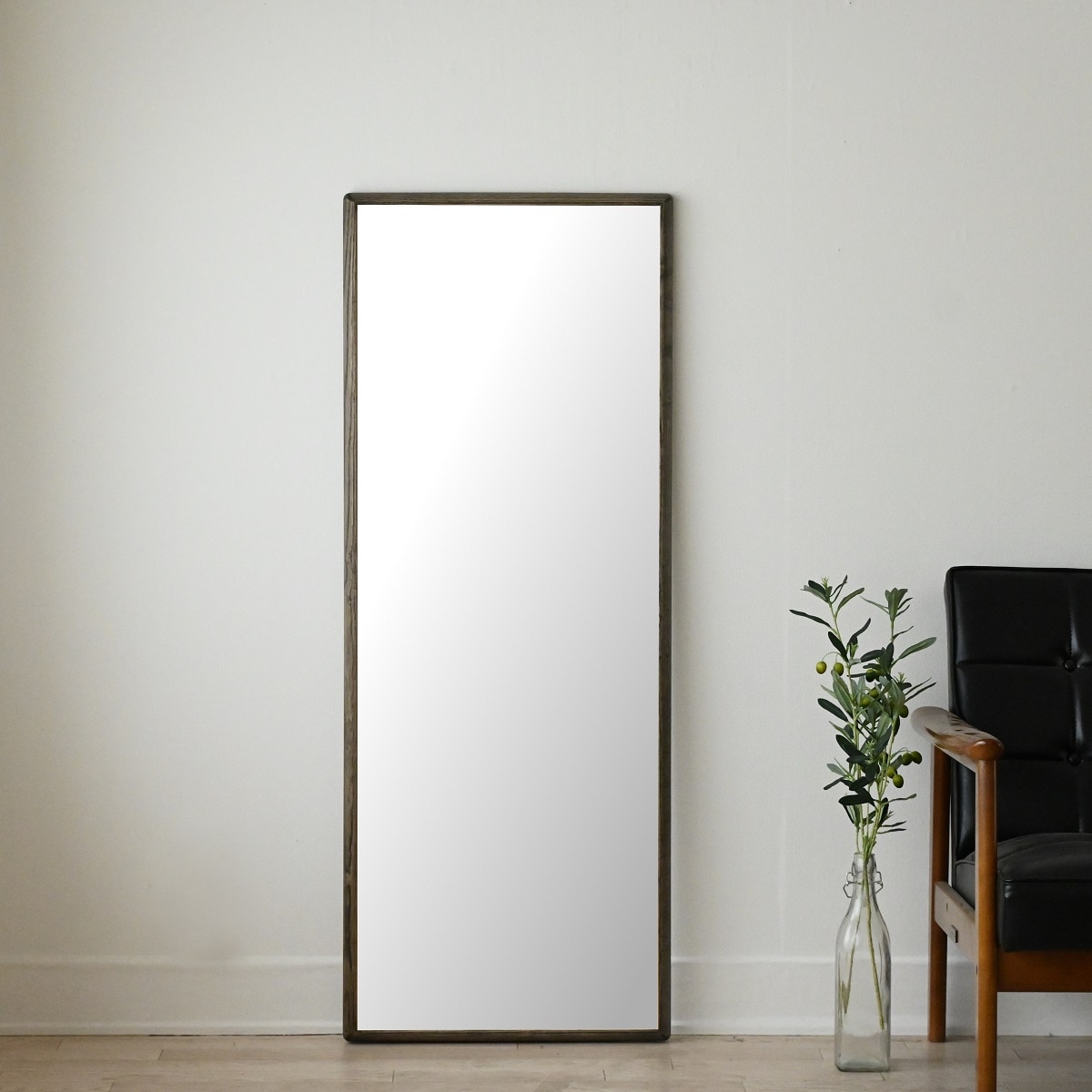 全身鏡 日本製 ウォールミラー <br>  Stella （ステラ）48×124cm ホワイトアッシュ<br>木枠 全4色 壁掛けミラー 立て掛け