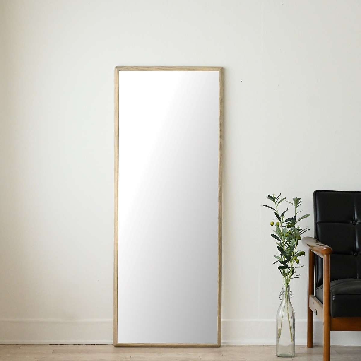 全身鏡 日本製 ウォールミラー <br>  Stella （ステラ）48×124cm ホワイトアッシュ<br>木枠 全4色 壁掛けミラー 立て掛け