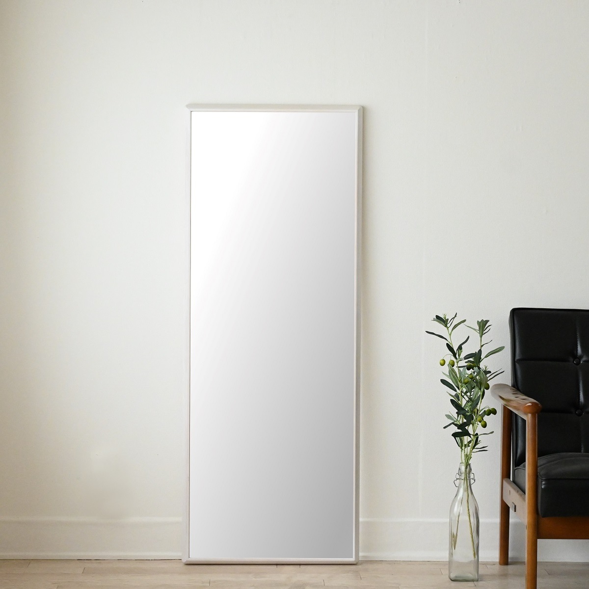 全身鏡 日本製 ウォールミラー <br>  Stella （ステラ）48×124cm ホワイトアッシュ<br>木枠 全4色 壁掛けミラー 立て掛け