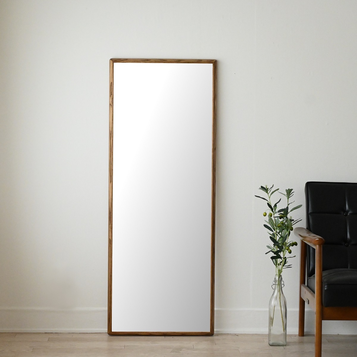 全身鏡 日本製 ウォールミラー <br>  Stella （ステラ）48×124cm ホワイトアッシュ<br>木枠 全4色 壁掛けミラー 立て掛け