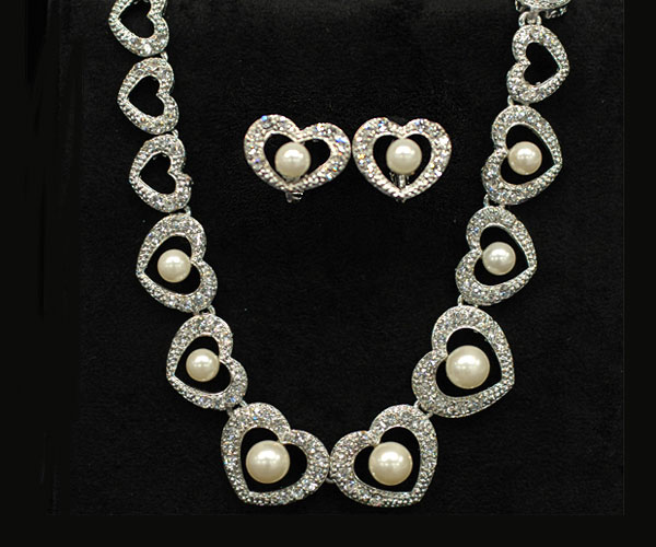ネックレス パール入ハート ネックレス・イヤリングセット キッズ 子供 