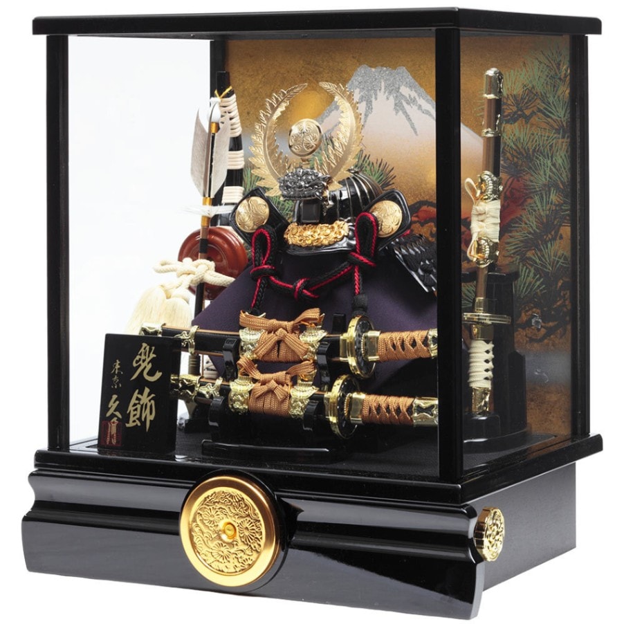 徳川家康公　兜ケース飾り　ガラスケース　オルゴール付　3G-C13-Z