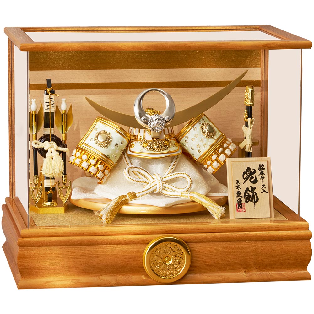 兜ケース飾り 銘木シリーズ 檜 アクリルケース オルゴール付 3G-C50-Z