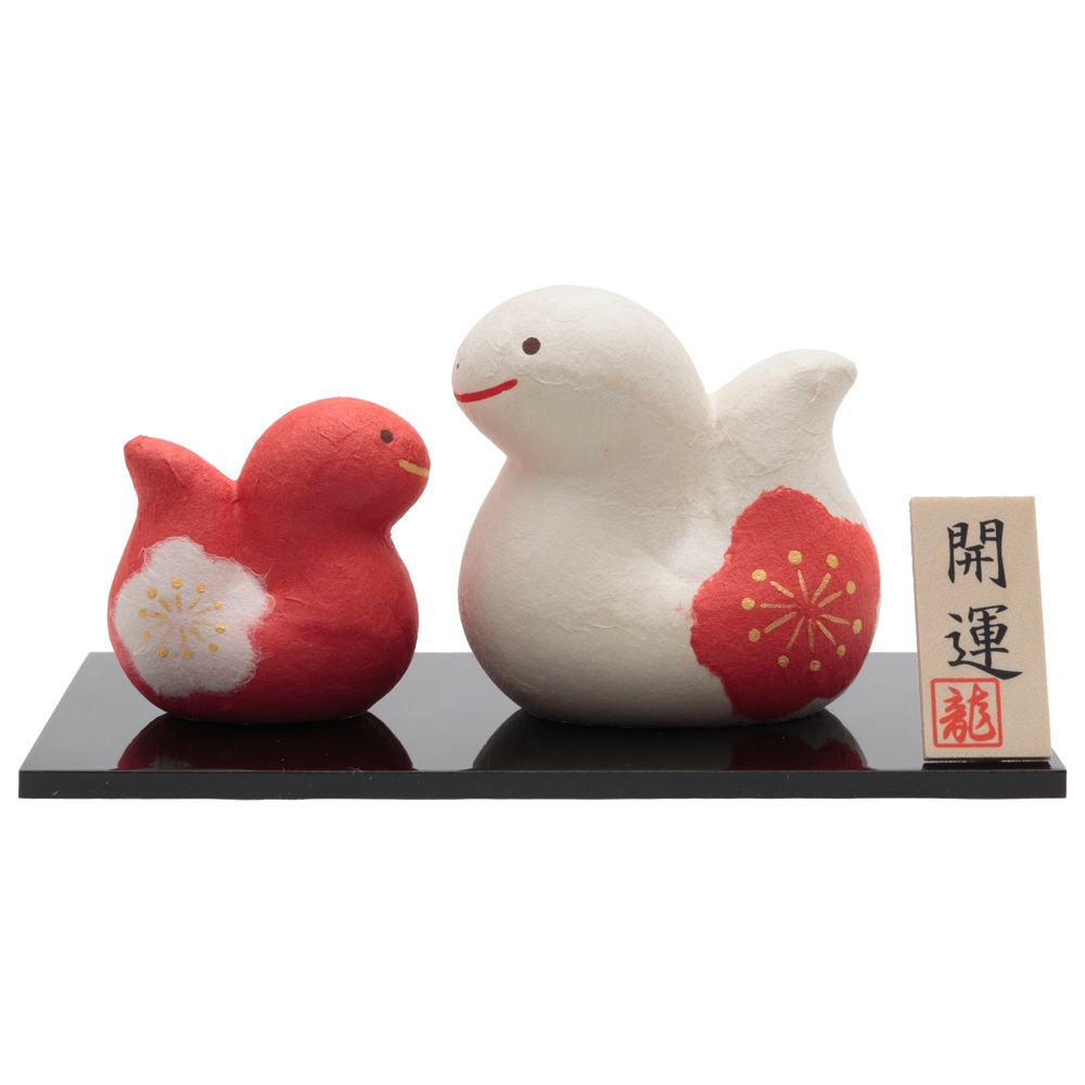 干支小物　R-141　ちぎり和紙　紅白親子　福丸巳
