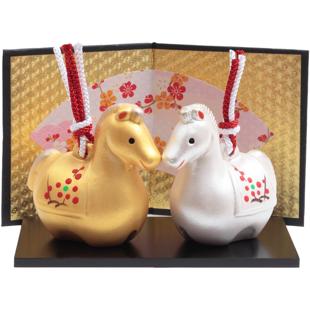 干支小物 R-4 金銀福鈴午 土鈴 扇面屏風