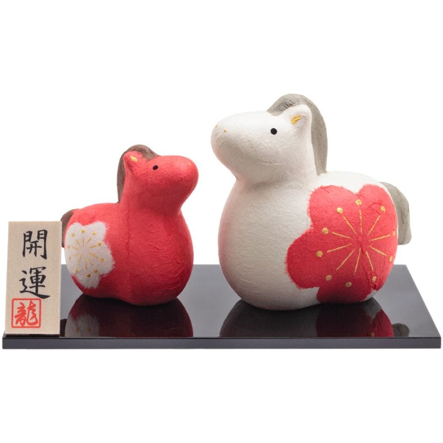 干支小物　R-141　ちぎり和紙　紅白親子　福丸午