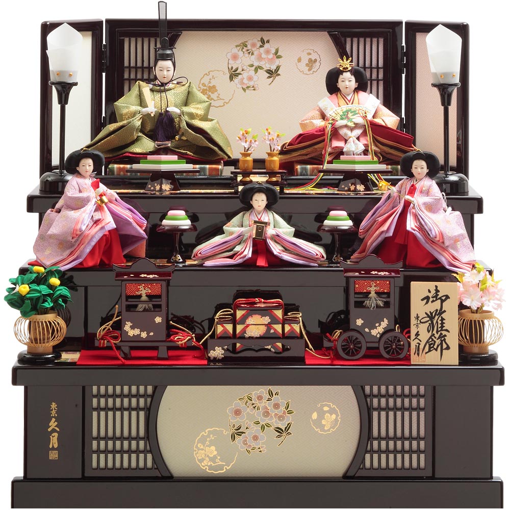 収納三段 親王官女飾り 銘木シリーズ 檜 引き出し式 4HR-N51-Z