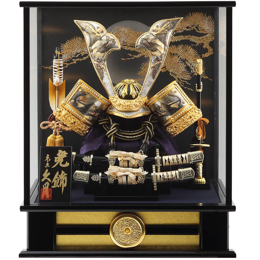 兜ケース飾り　ガラスケース　オルゴール付　6G-C5