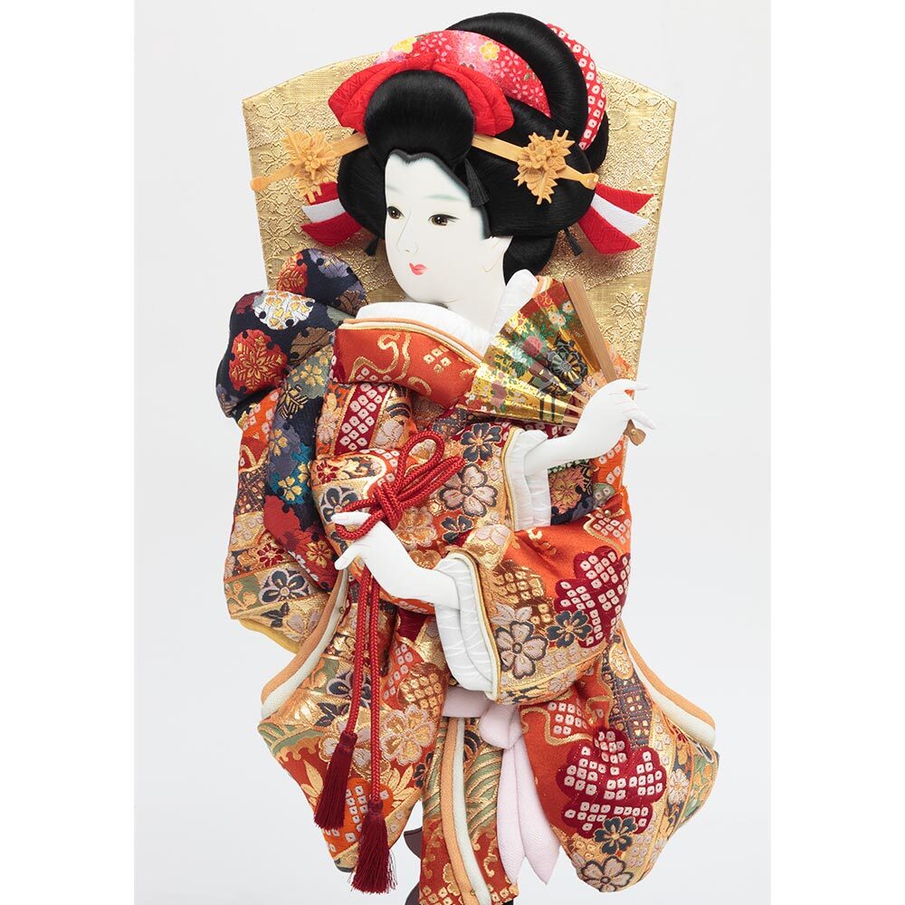 羽子板立体振袖刺繡六角ガラスケース18号・間口約43×奥行約33×高