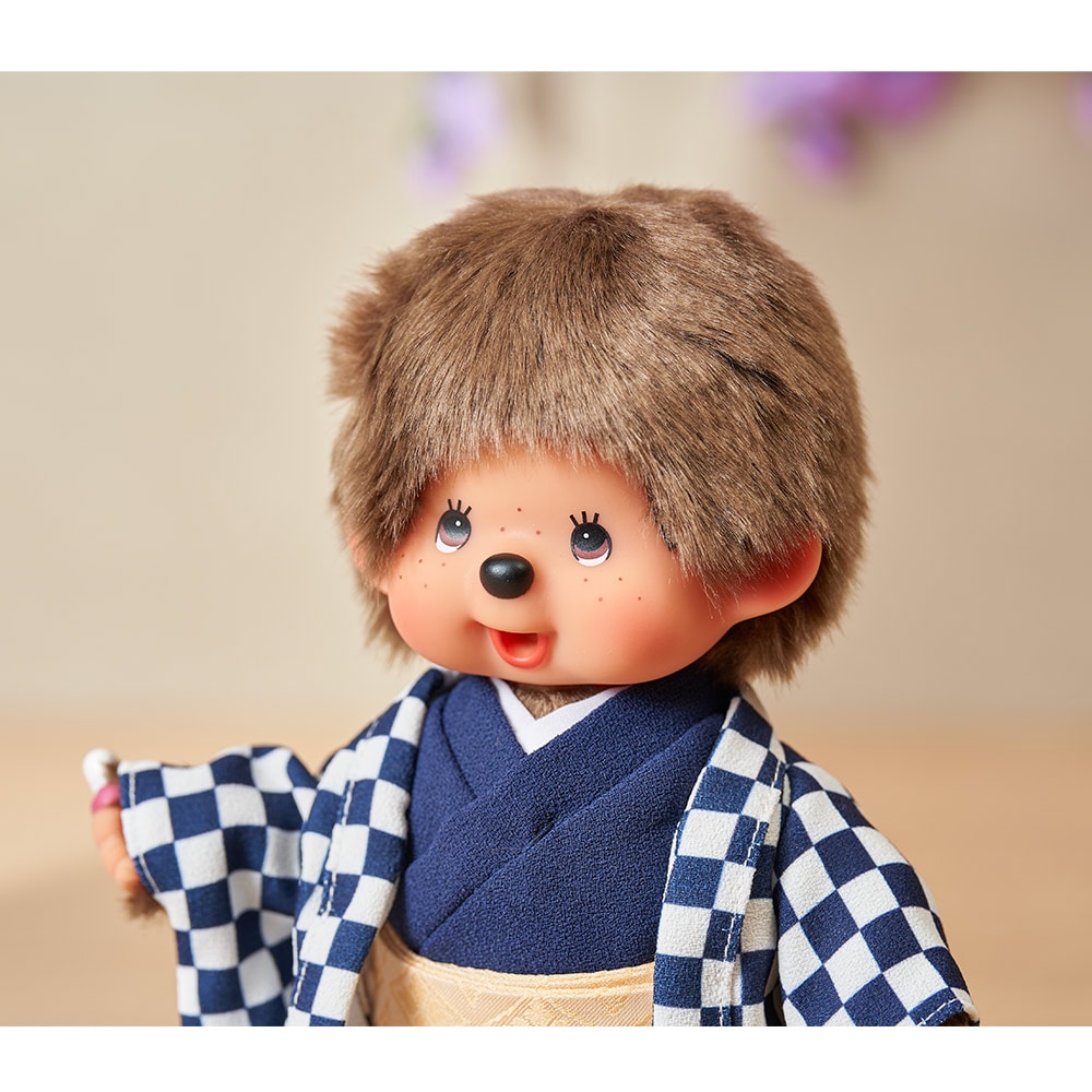 久月オリジナル お着物モンチッチ 男の子 市松（青） IPM-14-Z