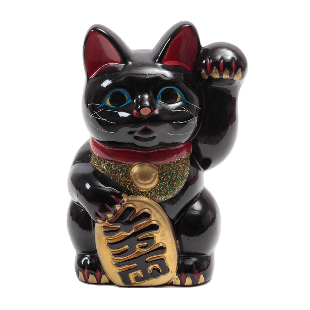 黒い招き猫 陶器製 約30cm 黒い招き猫 約30cm 陶器製アンティーク幸運を呼ぶ 黒い招き猫 約30cm