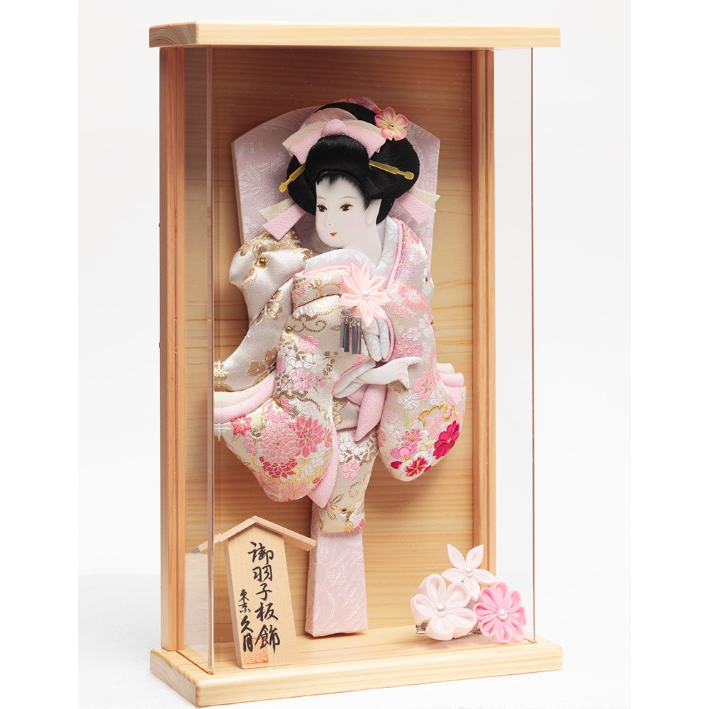 羽子板飾り 金襴や縮緬を使用した、姉妹で飾るつまみ細工の簪羽子板 白桜