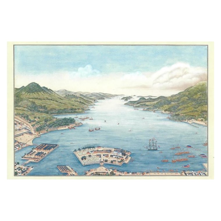 ポストカード　長崎港図 川原慶賀筆