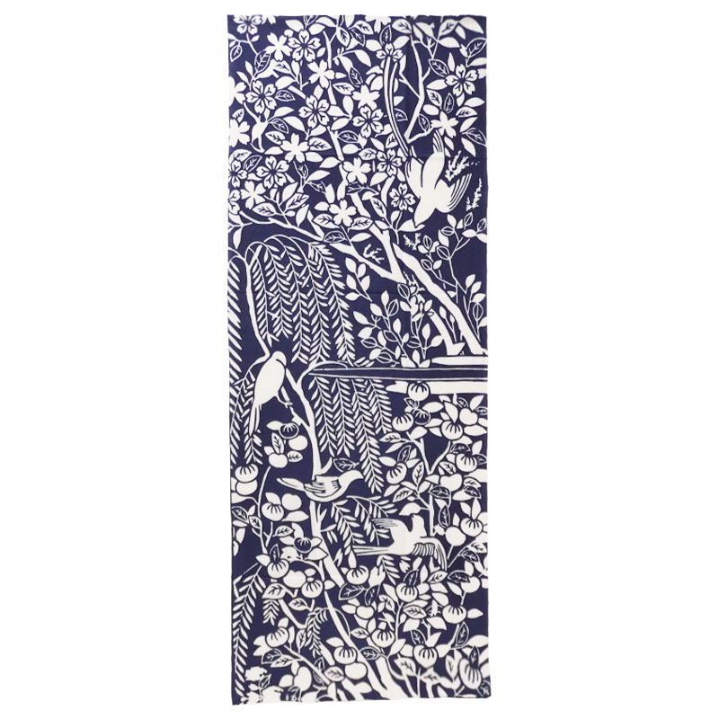 手ぬぐい　花鳥蒔絵螺鈿聖龕・紺