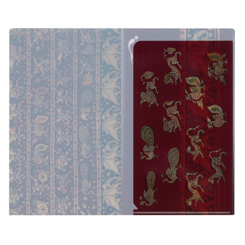 チケットホルダー　赤地段狩猟舞踏文様更紗儀礼用布