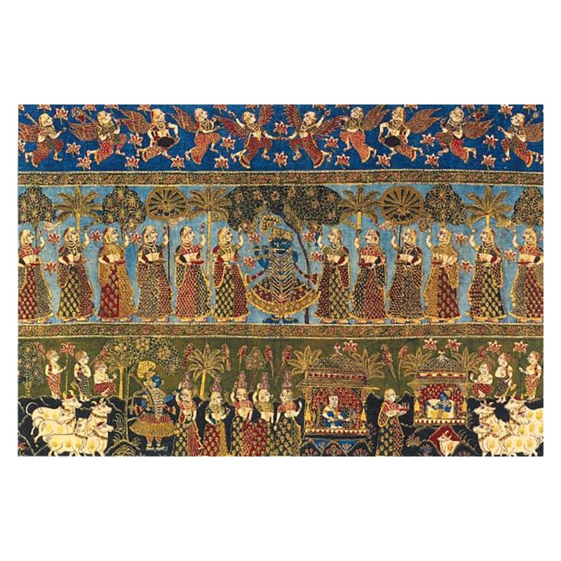 ポストカード　クリシュナ物語図金更紗掛布 （部分）