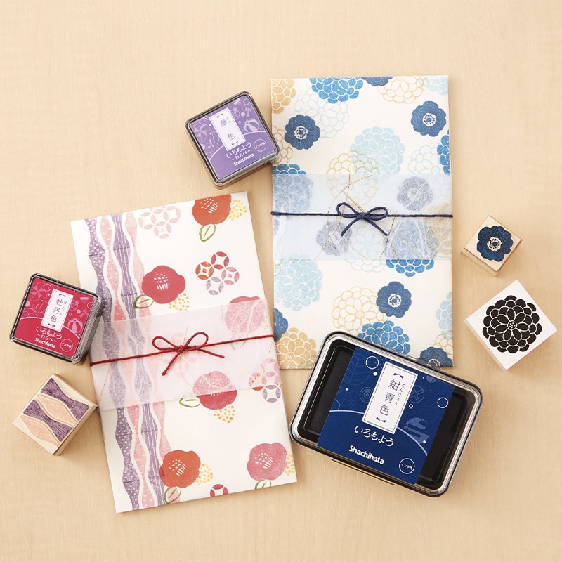 シャチハタ 日本の伝統色スタンプパッド「いろもよう」色鮮やか 紙用 耐水性 塗り分け 消しゴムはんこ ゴム印 作品作り