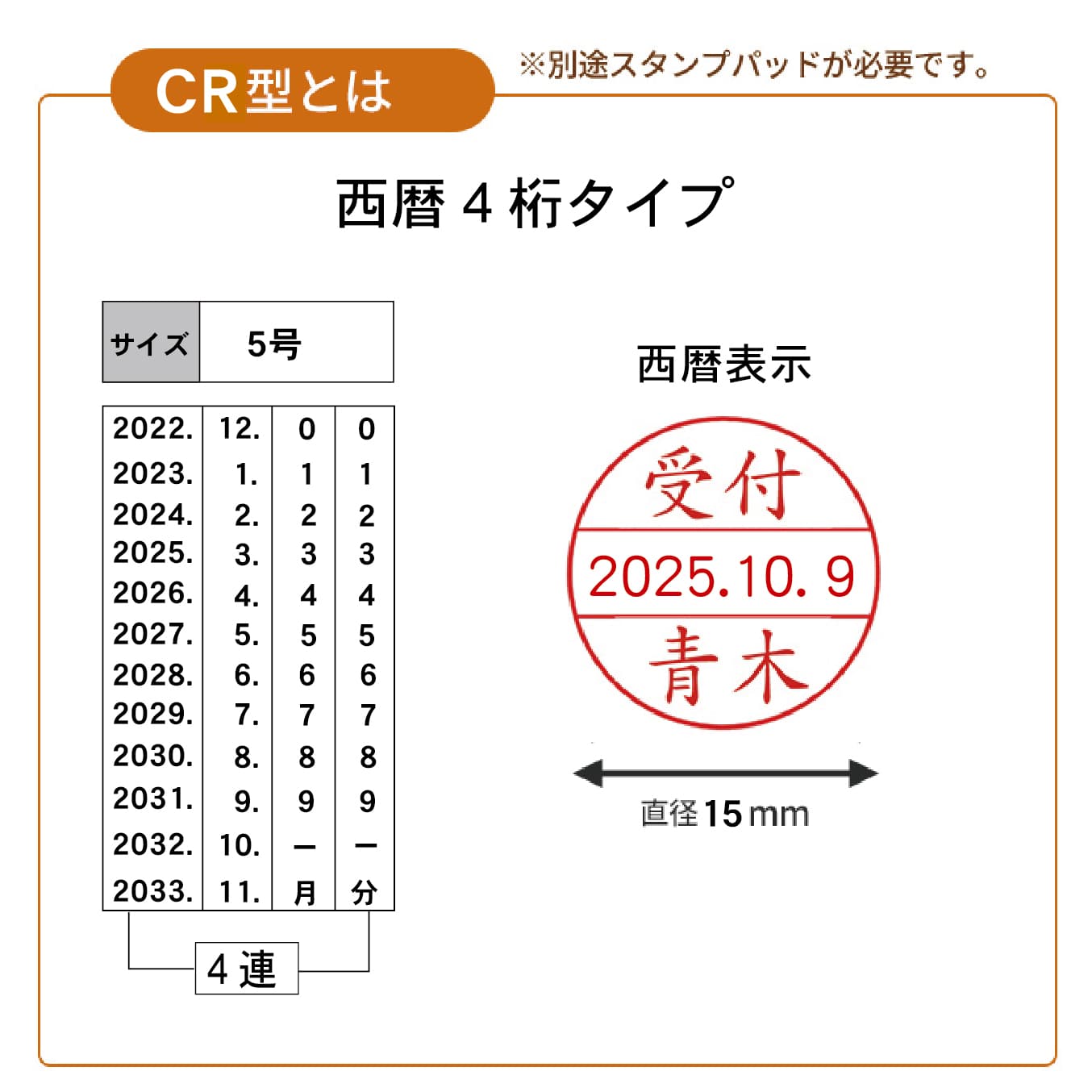 テクノタッチデーター 5号15ミリ丸  データー印 領収 受領 検 確認