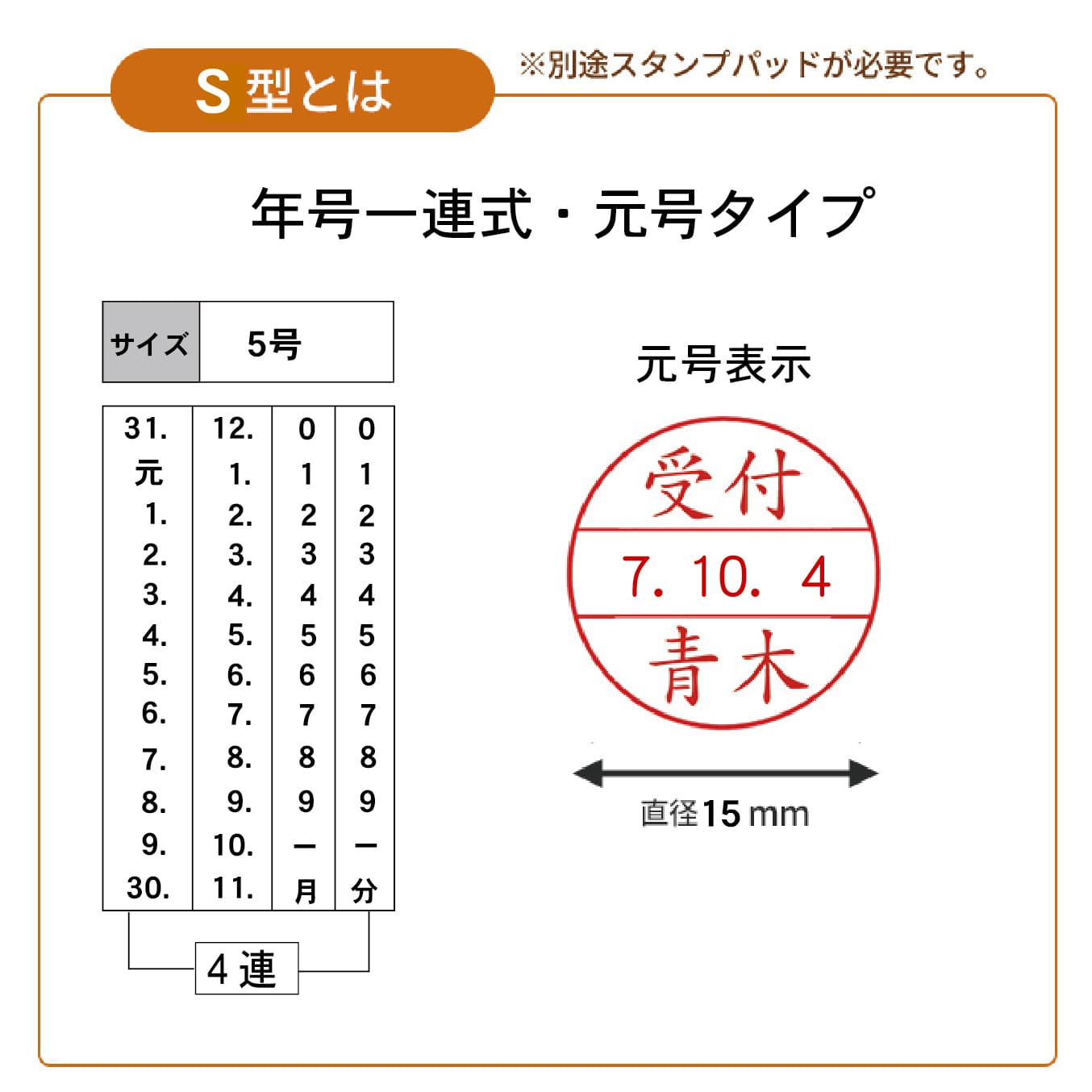テクノタッチデーター 5号15ミリ丸  データー印 領収 受領 検 確認