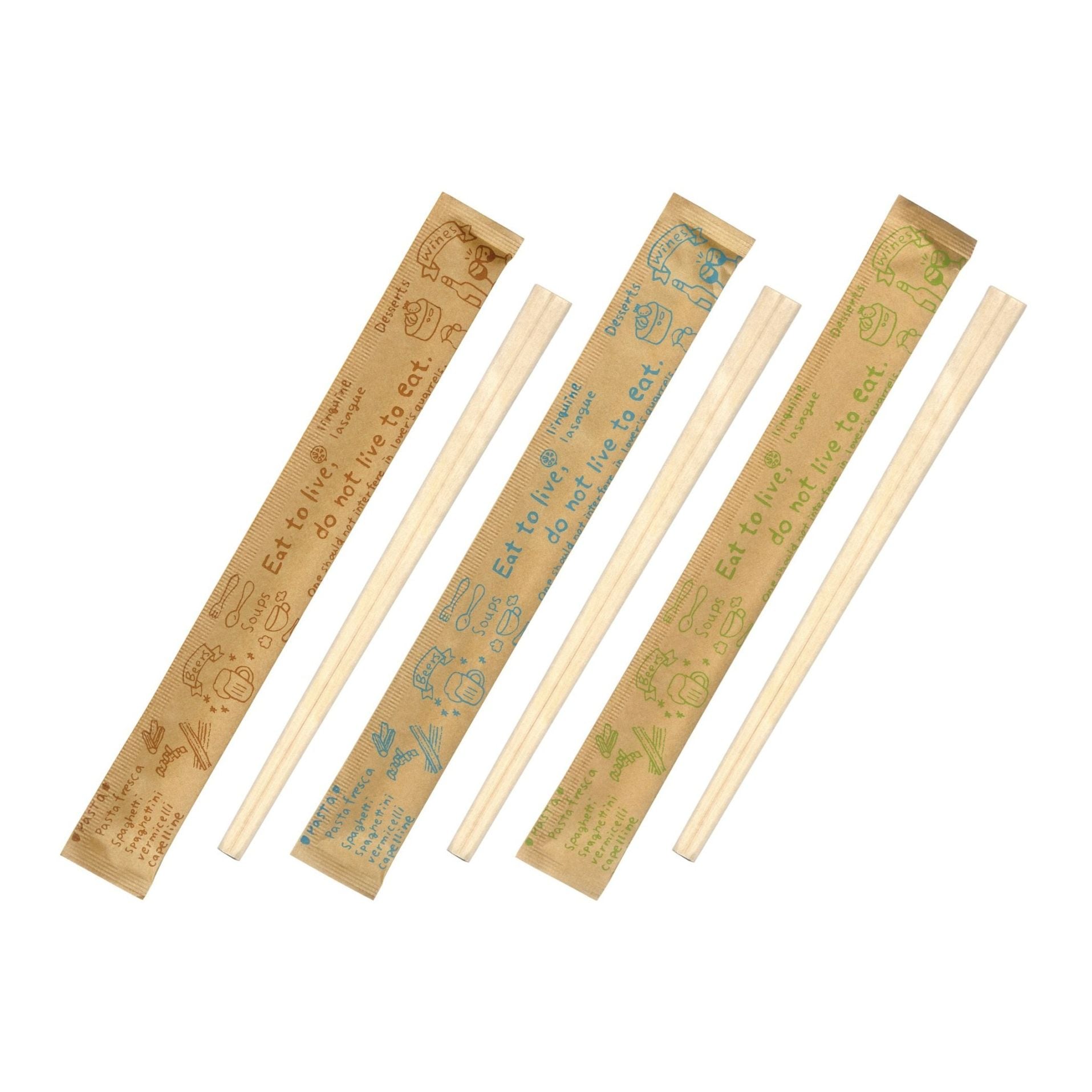 九州紙工 クラフト紙完封箸「カフェ」茶 ブルー グリーン 割り箸 4,000膳 アスペン元禄　楊枝入 カフェ おしゃれ 飲食店 テイクアウト